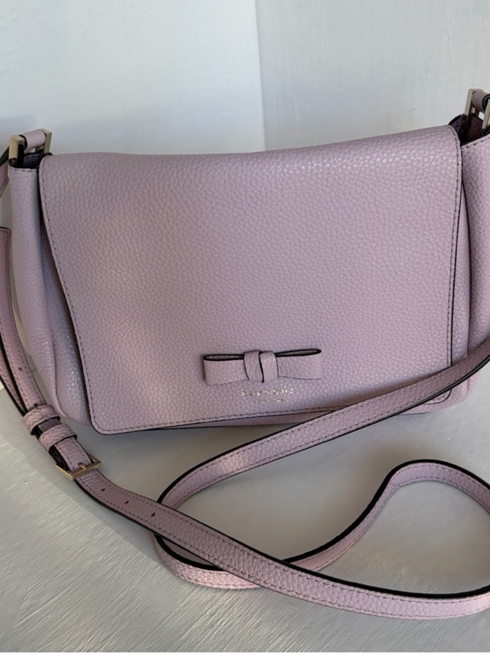 Kate Spade Pebbled Lavender Crossbody Bag with Bow Detail